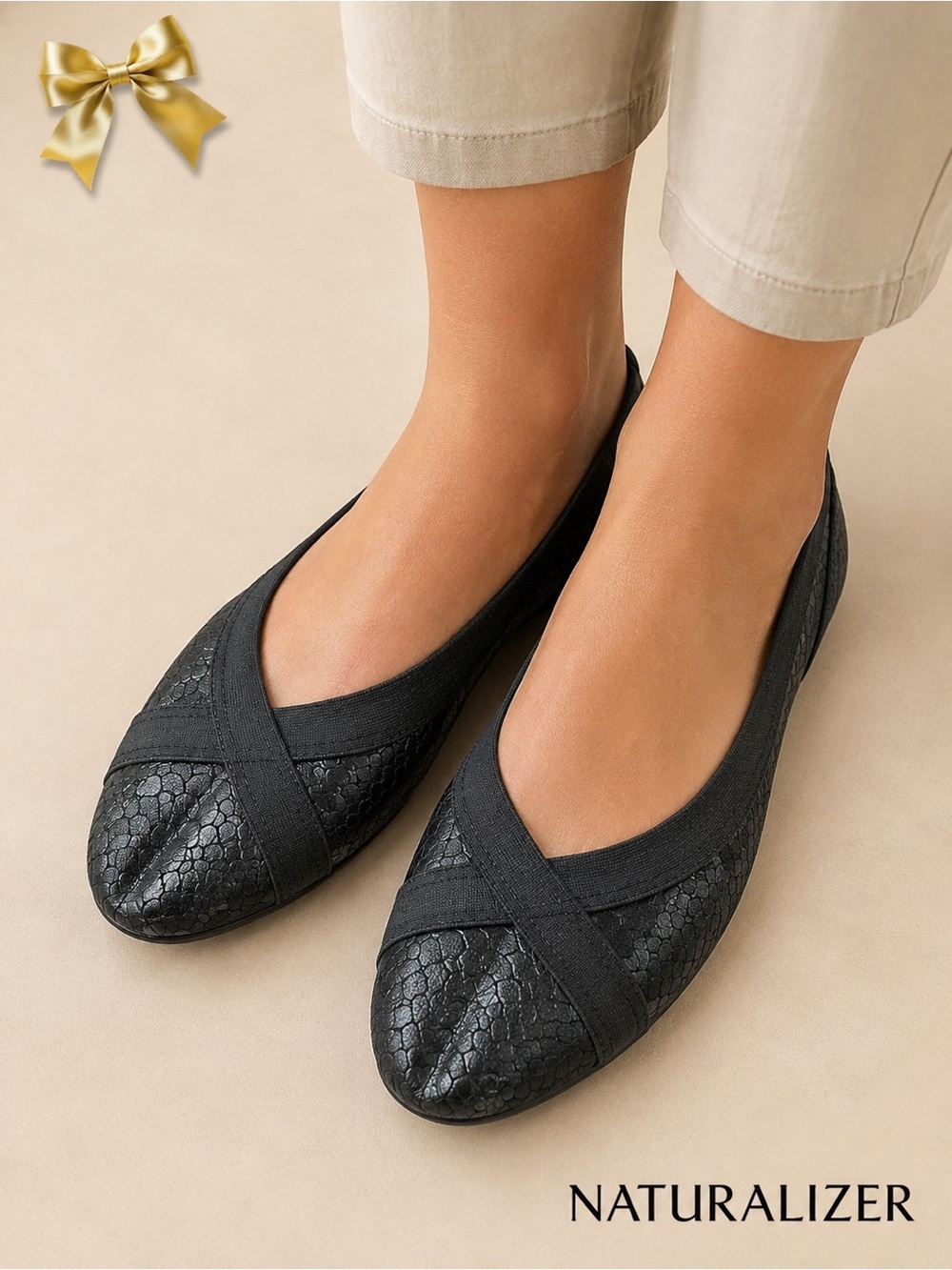 Naturalizer N5 Elastic Slip On Flats Fabric Ballet Flats Faux Snakeskin 6